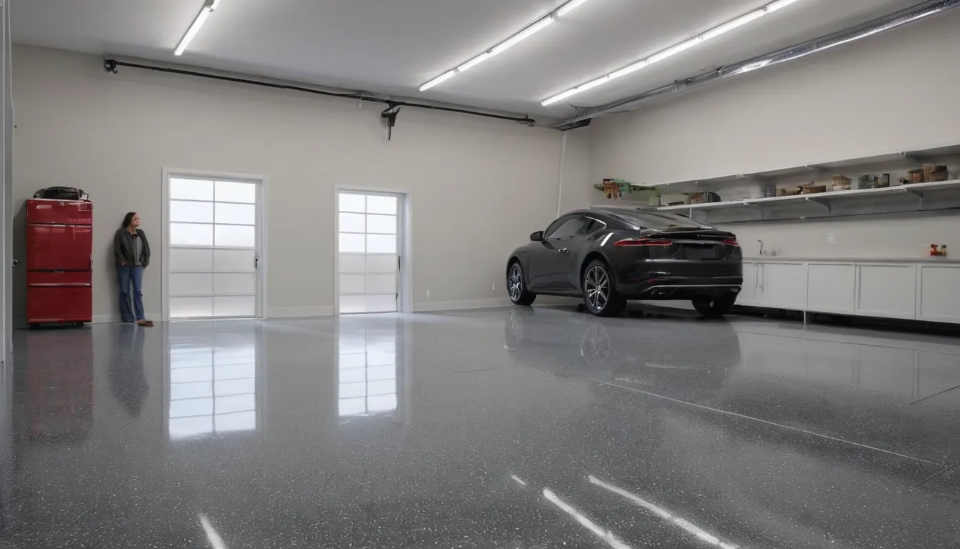 A freshly coated epoxy garage floor in a home in Sandy Springs